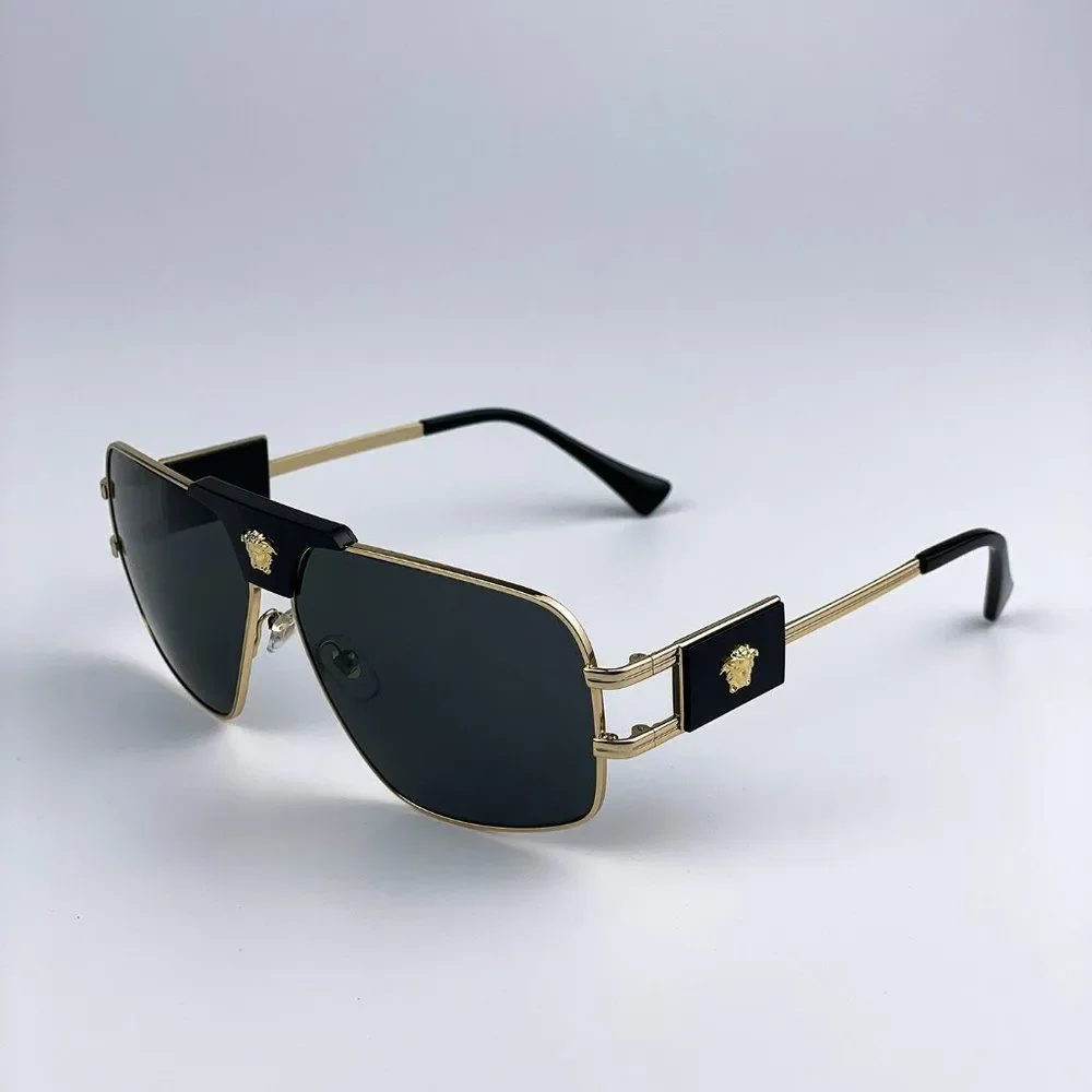 Versace VE2251 100287 Sunglasses Gold Dark Grey Metal Pilot Unisex